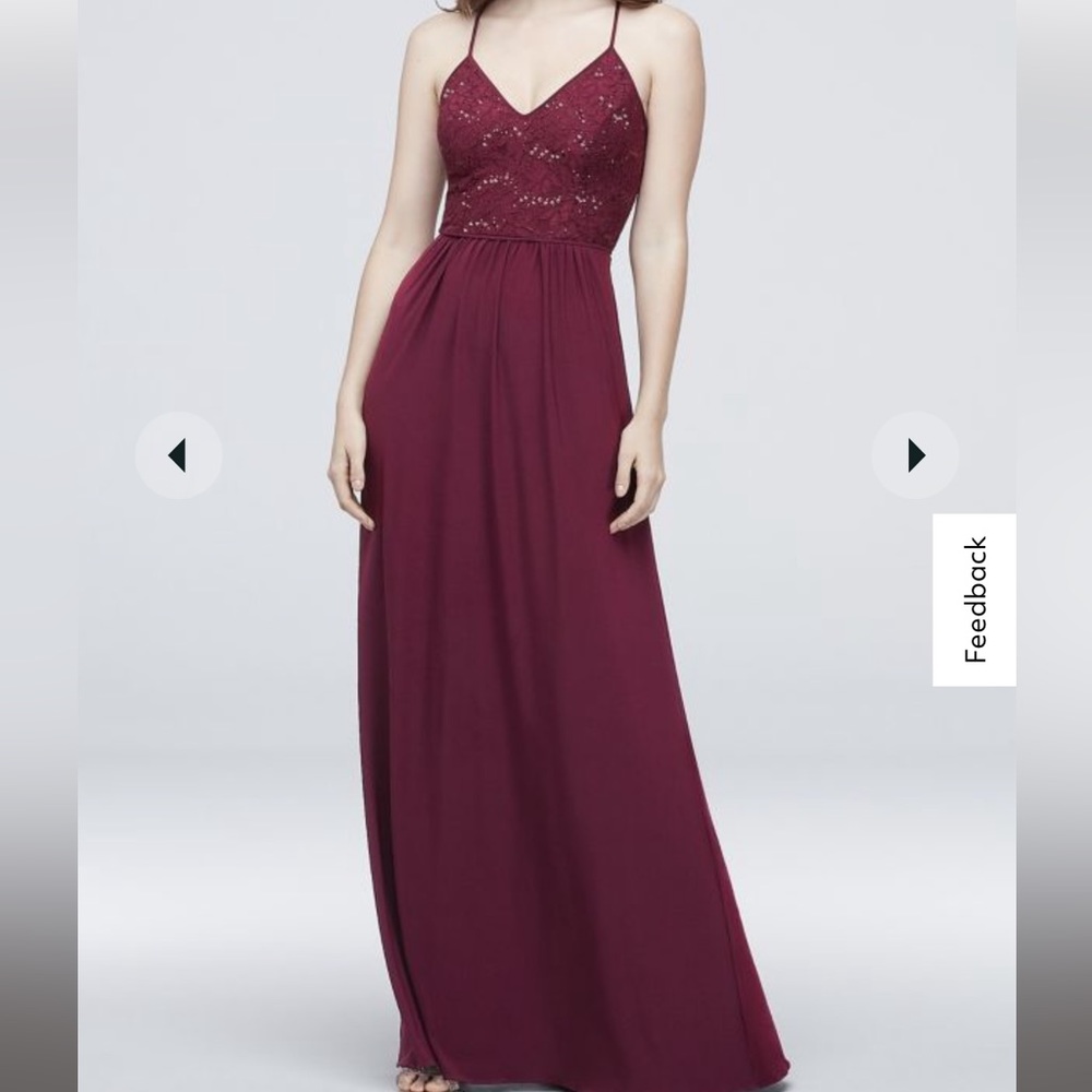 David's Bridal Merlot Spaghetti Strap Sequin Lace Jersey Sheath Dress